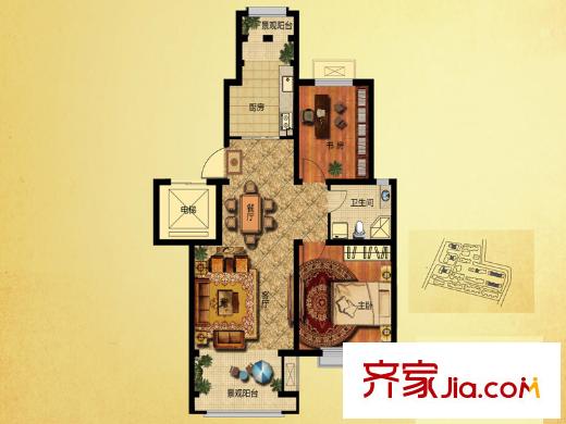 茵悅小城5、10#樓B戶型 2室2廳1衛(wèi)1廚
