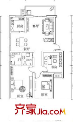 青島山公寓戶型圖戶型圖 3室1廳1衛(wèi)1廚