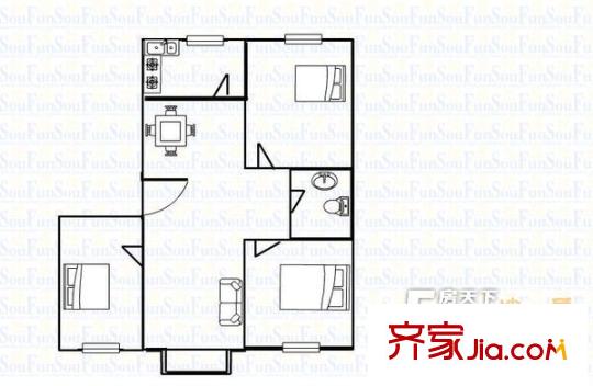 澳柯瑪科技人才公寓戶型圖3室 3室2廳1衛(wèi)1廚