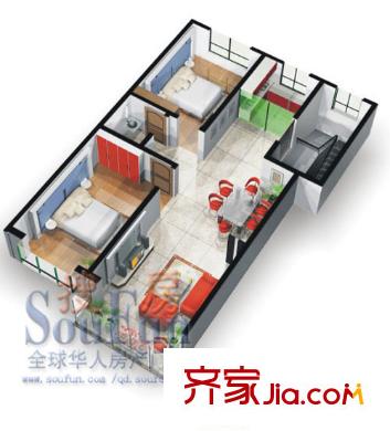 五月藍岸戶型圖2室2廳1衛(wèi)