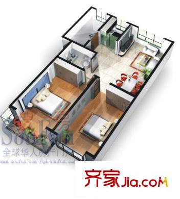 五月藍岸戶型圖2室2廳1衛(wèi)