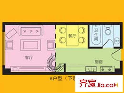 秀墅戶型圖A戶型下層 2室2廳2衛(wèi)1廚