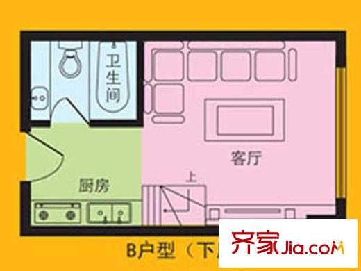 秀墅戶型圖B戶型下層 2室1廳1衛(wèi)1廚