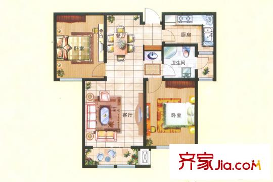 隆海東方華庭1#-11#、13#-29#標準層E7戶型 2室1廳1衛(wèi)1廚
