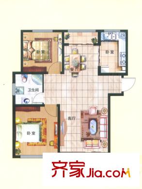 隆海東方華庭2#-11#、13#-21#標準層E9戶型 2室2廳1衛(wèi)1廚