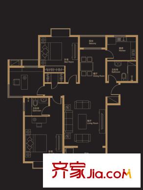 華瑞銀領(lǐng)國際一期3#-5#標準層標準層B2-1戶型 3室2廳2衛(wèi)1廚