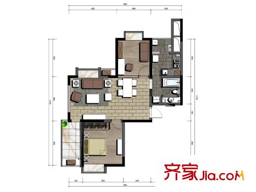 華瑞銀領(lǐng)國際一期3#-5#標準層A2戶型 2室2廳1衛(wèi)1廚