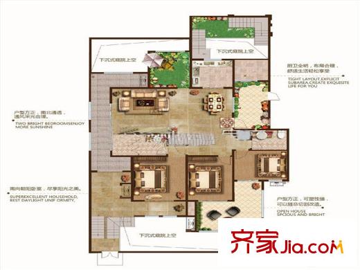 天一畔城二期297#-318#標(biāo)準(zhǔn)層A1戶型 3室2廳1衛(wèi)1廚