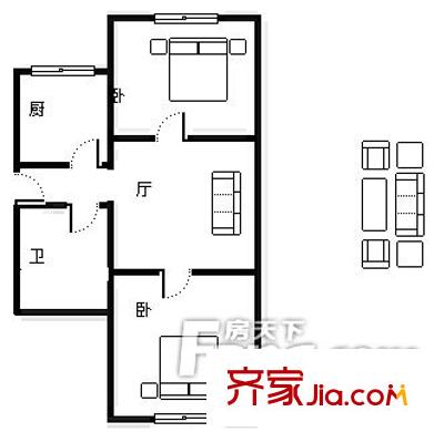 南莊小區(qū)2室 戶型圖