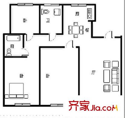 天泰陽光地帶 3室 戶型圖