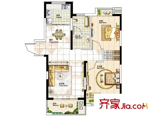 偉東樂客城戶型圖D3戶型 2室2廳1衛(wèi)
