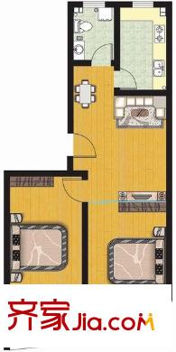 世紀(jì)綠洲戶型圖E 2室2廳1衛(wèi)1廚