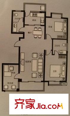 津盤鳳凰都戶型圖B 3室2廳2衛(wèi)1廚