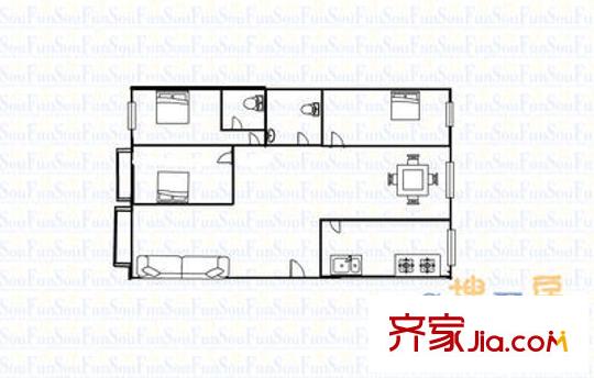 恒佳苑 3室 戶型圖
