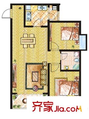金色環(huán)海1-8#標準層戶型圖 2室2廳1衛(wèi)1廚