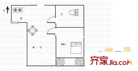 綠城百合花園戶型圖  戶型圖 1室1廳1衛(wèi)1廚