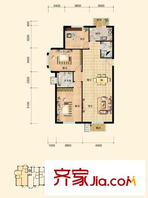 青島印象金沙灘洋房24號(hào)樓D戶型 3室2廳2衛(wèi)1廚