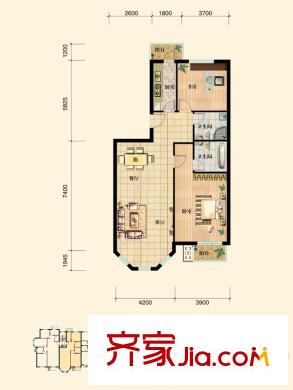 青島印象金沙灘洋房24號(hào)樓E戶型 2室2廳2衛(wèi)1廚