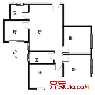 重慶南路社區(qū)戶型圖3室 3室1廳2衛(wèi)1廚
