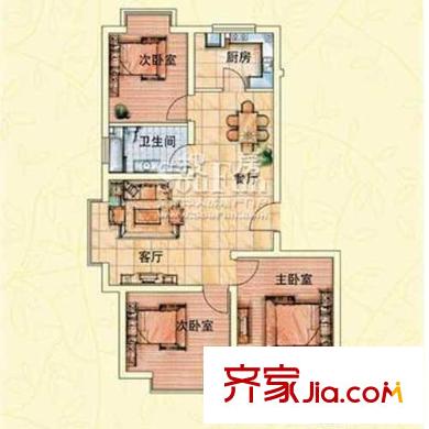 青建景苑戶型圖C3戶型 3室2廳1衛(wèi)1廚