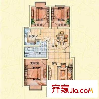 青建景苑戶型圖C1戶型 3室2廳1衛(wèi)1廚