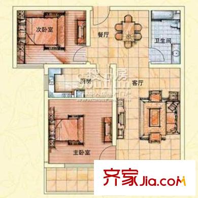 青建景苑戶型圖B3戶型 2室2廳1衛(wèi)1廚