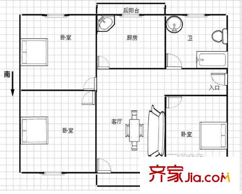 前灣小區(qū)戶(hù)型圖3室 3室1廳1衛(wèi)1廚