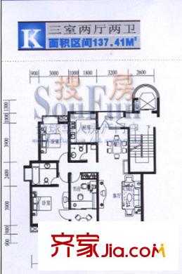 藍(lán)水假期戶(hù)型圖戶(hù)型5 3室2廳2衛(wèi)