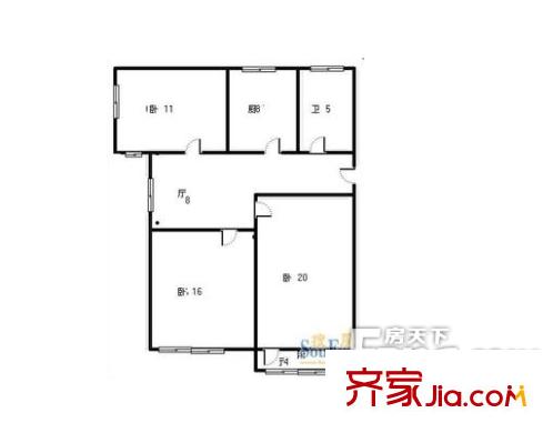 觀象山莊戶型圖3室戶型圖 3室1廳1衛(wèi)1廚