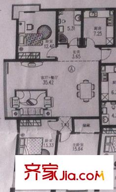 觀象山莊戶型圖3室戶型圖 3室2廳1衛(wèi)1廚