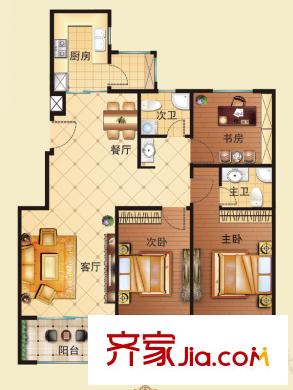 巴黎壹號戶型圖1-11#樓F戶型 3室2廳2衛(wèi)1廚