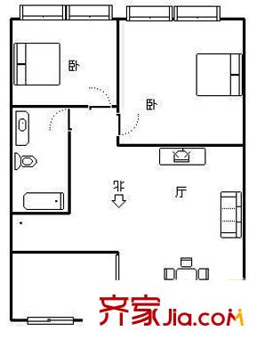 順河路小區(qū) 2室 戶型圖