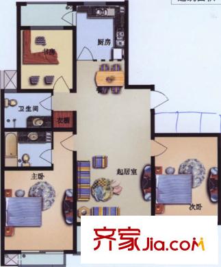 天福綠洲戶型圖3室2廳2衛(wèi)