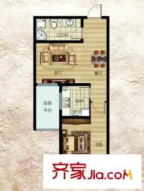 東方公園世家戶型圖1#B戶型 1室2廳1衛(wèi)1廚