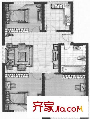 福林山莊戶型圖a戶型 3室1廳1衛(wèi)1廚