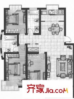 福林山莊戶型圖d戶型 3室2廳2衛(wèi)1廚