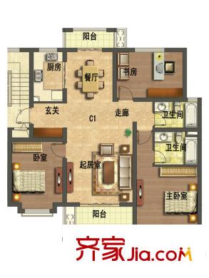 永合鼎泰豐1期多層C1戶型 3室2廳2衛(wèi)