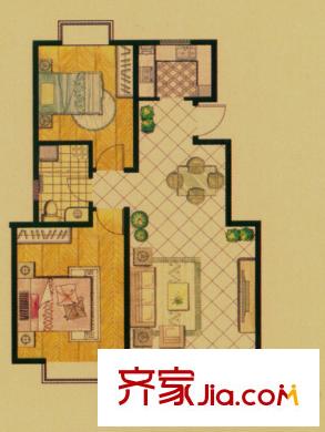 易佳和府戶型圖B戶型 2室2廳1衛(wèi)1廚