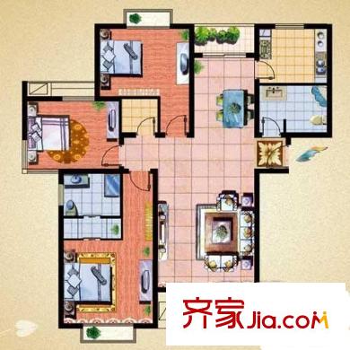 石雀小筑戶型圖3室 3室2廳2衛(wèi)1廚