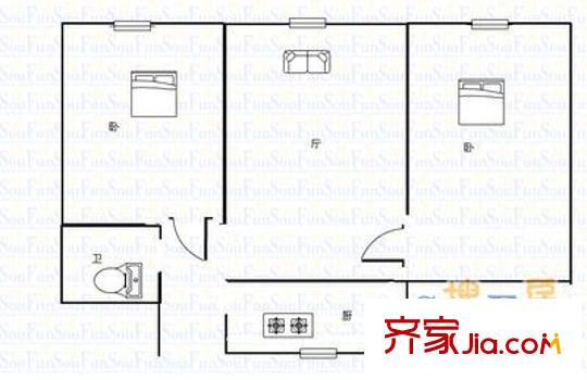 華能小區(qū) 2室 戶型圖