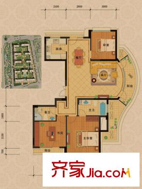 綠城春曉苑戶(hù)型圖9、10號(hào)樓L戶(hù)型3室2廳2衛(wèi)1廚 135.00平方米 3室2廳2衛(wèi)1廚