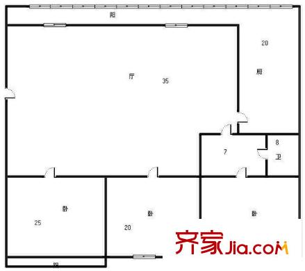 金湖社區(qū)戶型圖3室戶型圖 3室2廳1衛(wèi)1廚