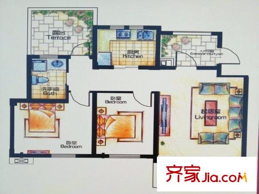 青島正商紅河谷11-13#、15-17#H6B戶型 2室2廳1衛(wèi)