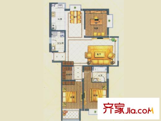 良辰美景二期戶型圖E戶型 3室2廳2衛(wèi)1廚