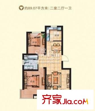 銀座動感世代戶型圖c戶型 2室2廳1衛(wèi)1廚