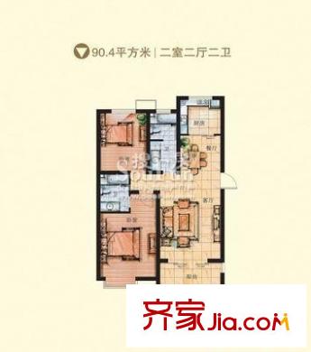 銀座動感世代戶型圖d戶型 2室2廳2衛(wèi)1廚