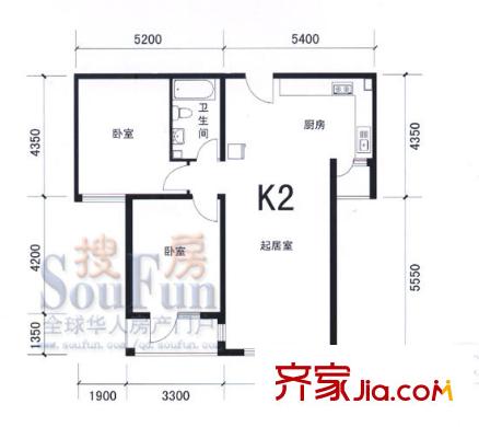 四季景園二期戶型圖K2戶型 2室2廳1衛(wèi)
