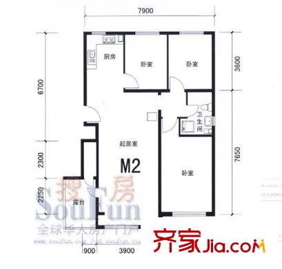 四季景園二期戶型圖M2戶型 3室2廳1衛(wèi)