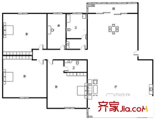 濱海苑戶型圖3室 3室2廳2衛(wèi)1廚