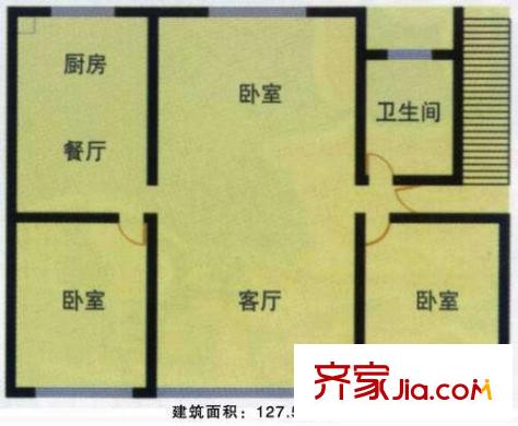 竹苞花園戶型圖C 3室2廳1衛(wèi)1廚